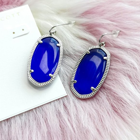 Silver Elle Cobalt Cat's Eye Earrings - Picture 2 of 3